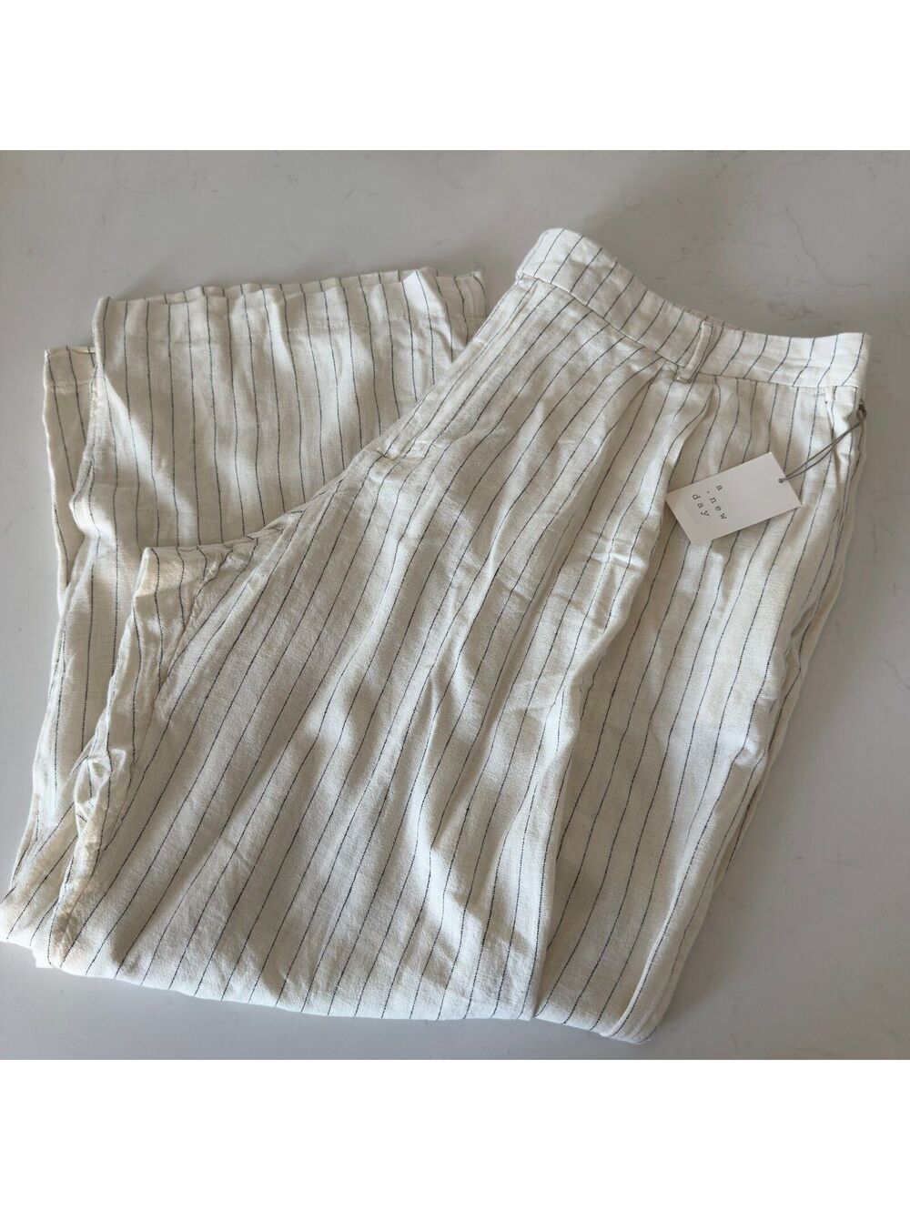 A New Day Cream Black Pinstripe Wide Leg Trousers Women Size 24